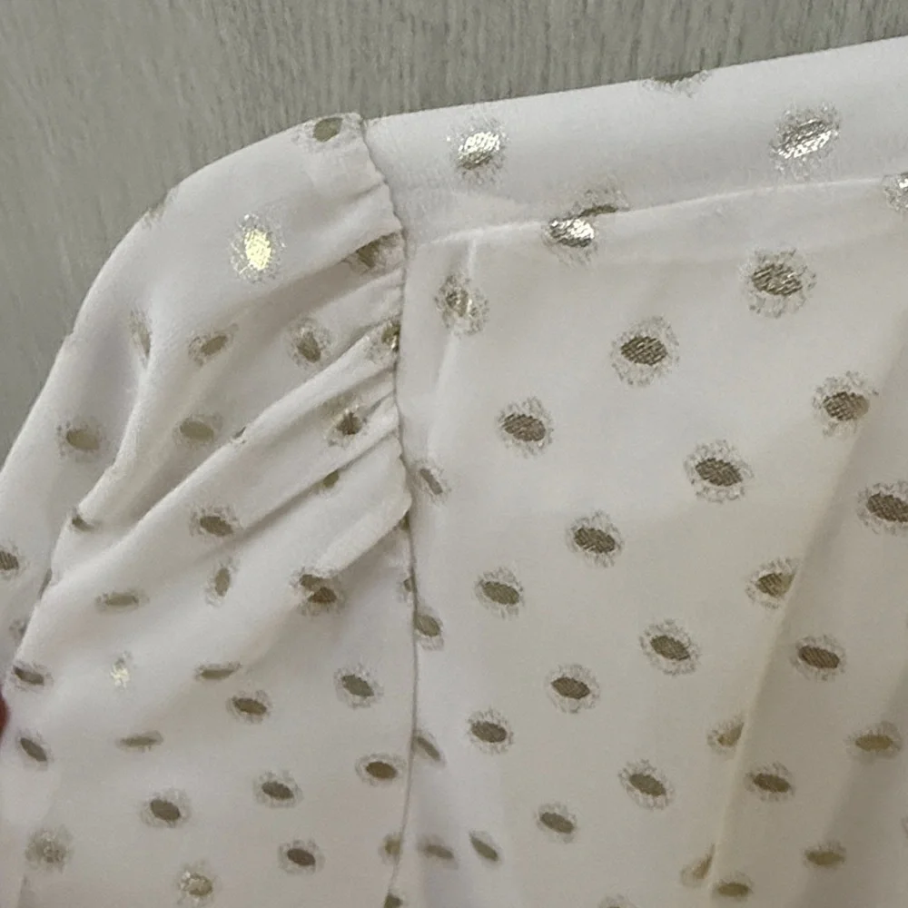 Moving Sale 🛍️Banana Republic Cream Gold Dot Wrap Blouse - Picture 3 of 7